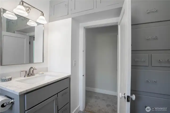Bathroom boasts ample built ins