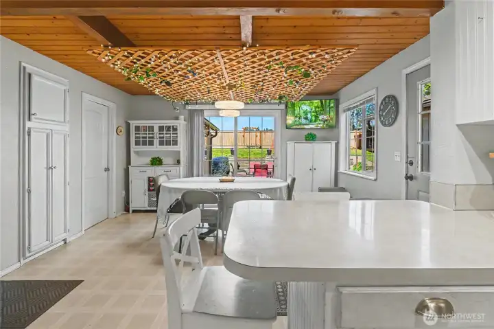 Kitchen view showing eating space.