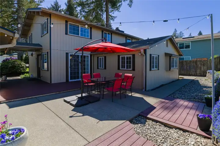 Patio with eating area off kitchen.