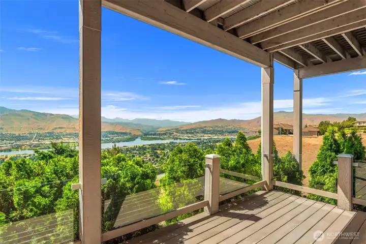 Covered deck with a view of the river