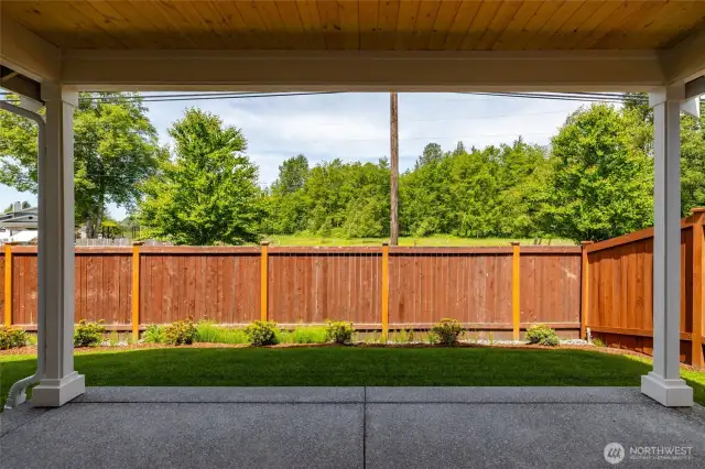 There's a covered patio off the back of this home.