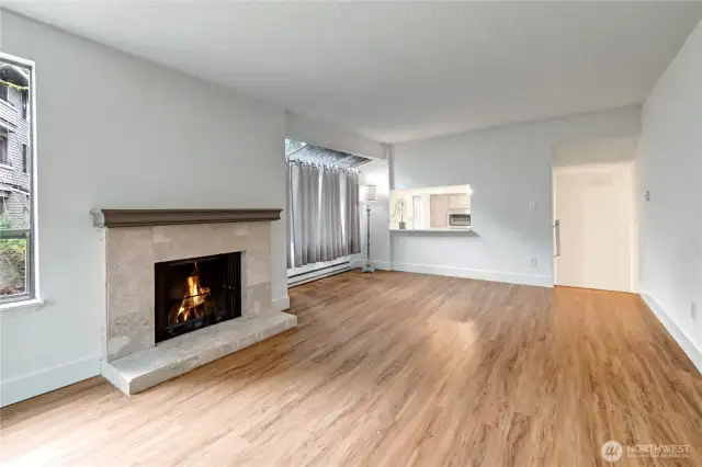 Cozy wood burning fireplace