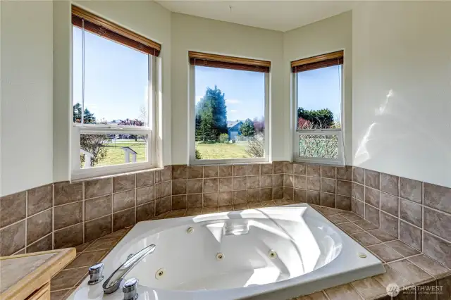 Soak your cares away in this jetted bathtub.