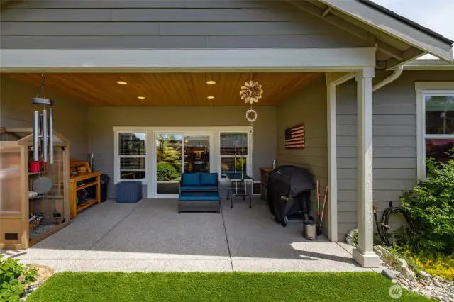 The covered patio is great for year round patio furniture no storing of furniture.