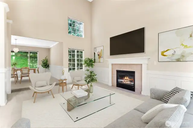 Large lounge that flows into the dining room.