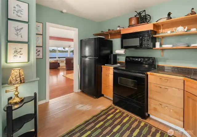 Kitchen is in the back of the house so that the great room gets to have all the best views.