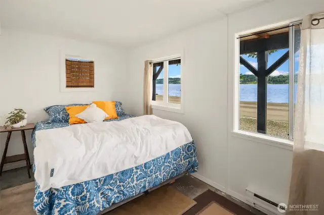 Bedroom #2 on the lower level (not a basement) is private and still has a great view of Colvos Passage.