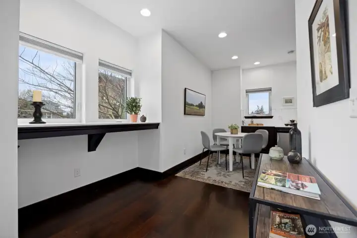 The counter space to the left offers several options: add some barstools for casual eating or create a dedicated cocktail or coffee bar spot!