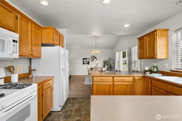 Ample kitchen counterspace for cooking big meals.