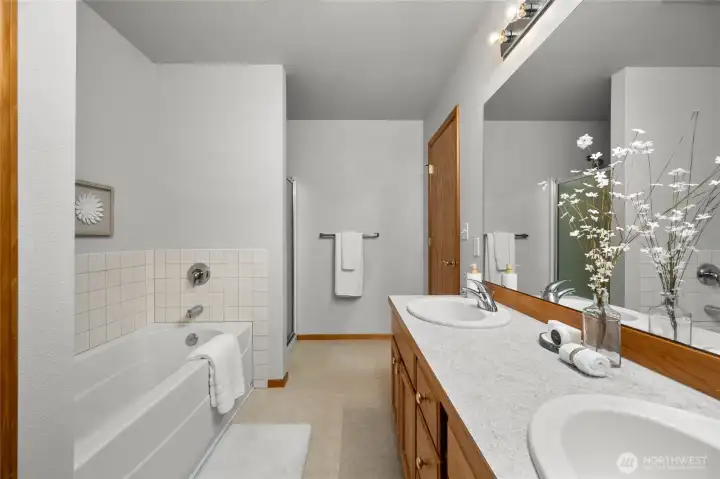 Double sinks are wonderful for a shared bathroom.