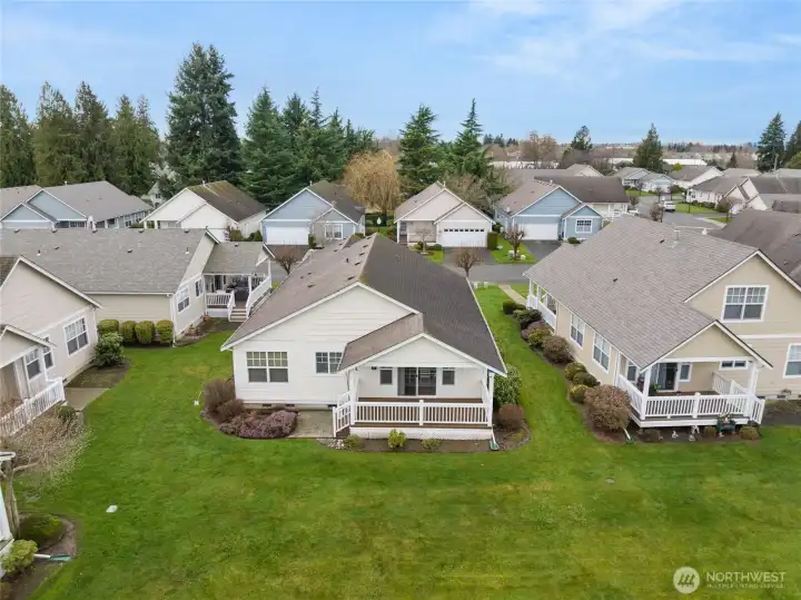 Lovely overhead photo of the back of the home.