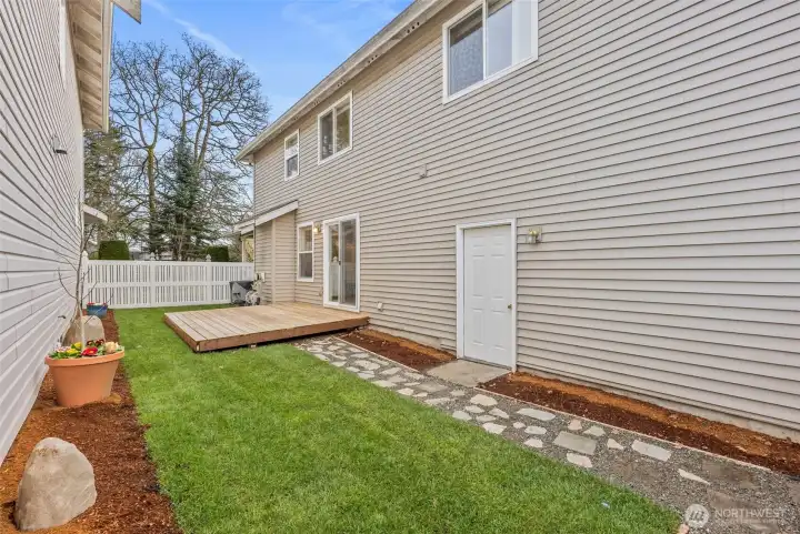 newly landscaped backyard with new sod