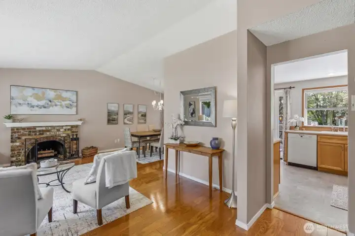 Open & bright with vaulted ceilings.