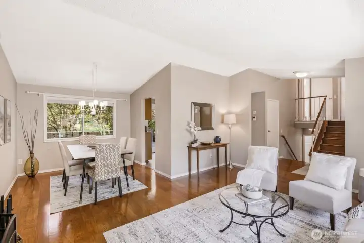Dining room open to the kitchen & living room.