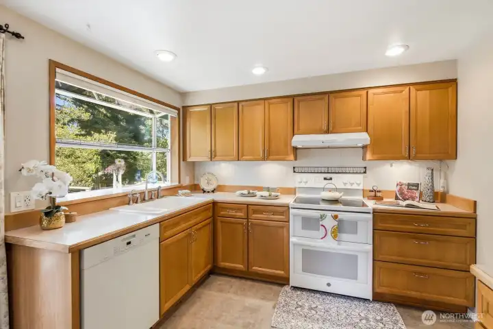 Enjoy the back yard view while doing dishes or prepping meals.