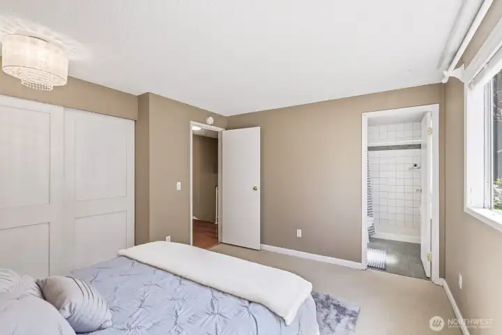 The primary bedroom with bath.