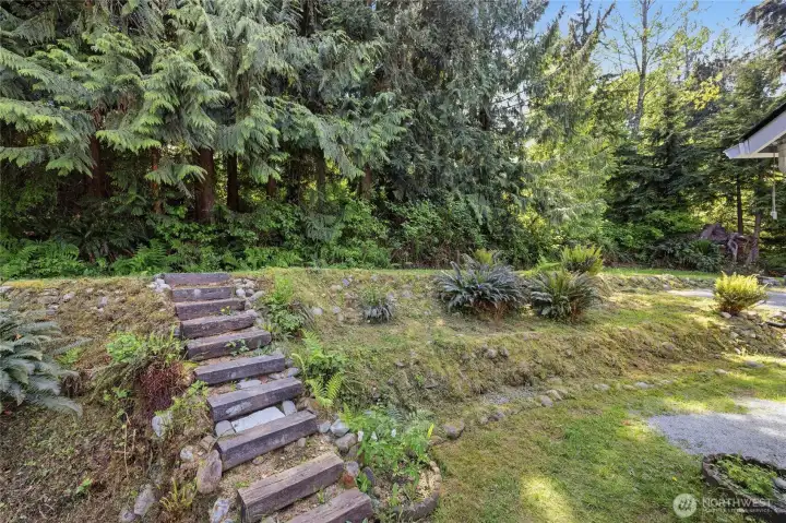 Stairs to upper driveway: RV parking