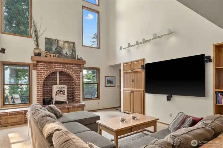 Living with  brick hearth and stove!