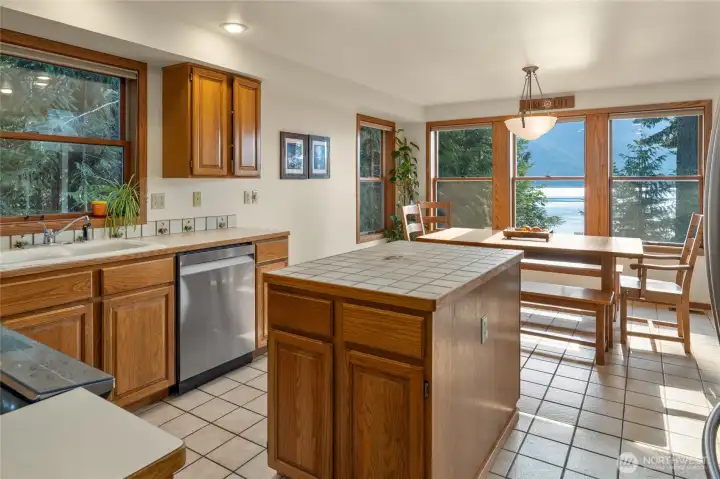 Kitchen with stainless steel appliances.