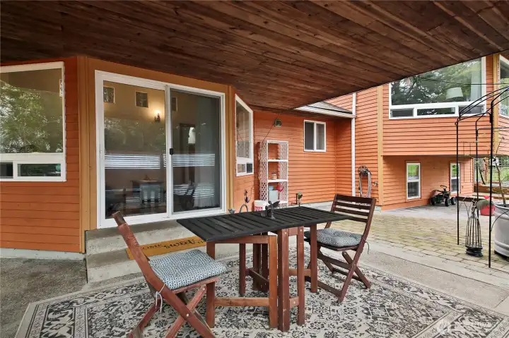 Outside the covered back patio.