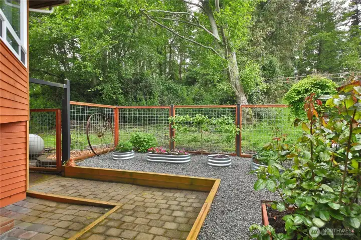 Raised garden beds in the back yard.