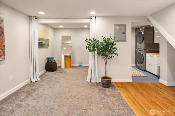 The rec room features a bonus space ready for anything and who does not love a laundry room.  Washer and dryer stay.