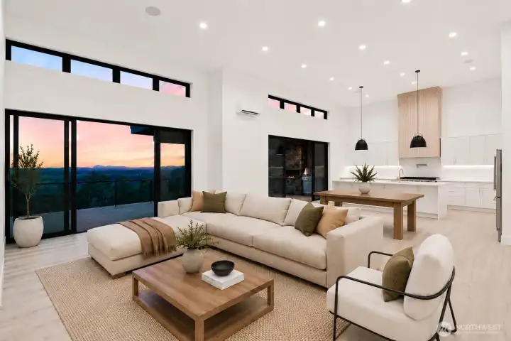 Inside, discover soaring ceilings, walls of glass, & curated designer finishes. Photo is virtually staged.