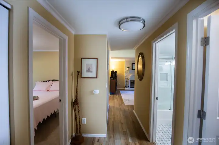 Nice wide hallways to the bedrooms, bathroom and laundry room.