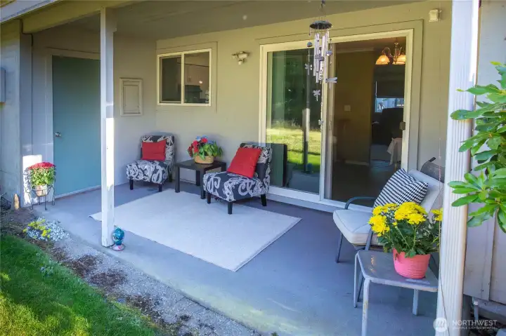 The covered patio can be used year round for extended outdoor living enjoyment and entertaining.