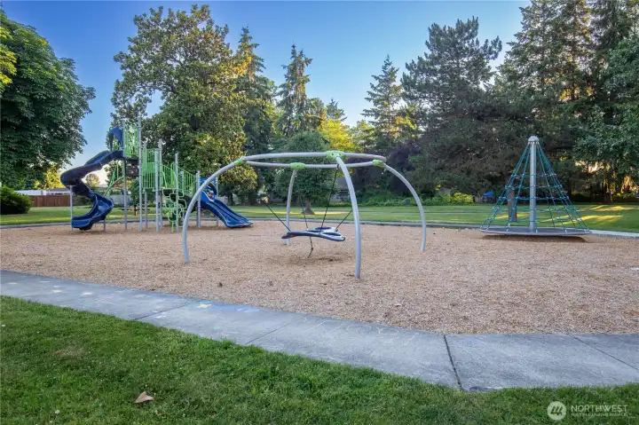 The playground at Dykstra Park adds to the local beauty and a great place for fun and activities, so close for easy access.