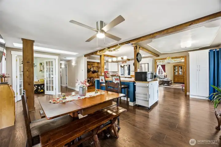 From dining space to kitchen to open pass through into the extra large living room. Great home for entertaining a crowd!