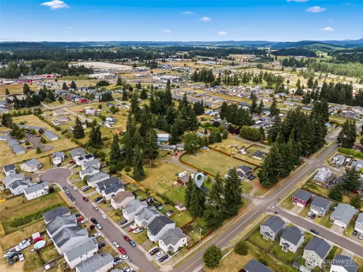Property marked here, showing the super close distance into "town" and food/gas etc.