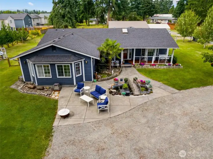 Great patio area with plenty of room for seating plus the magical pond.