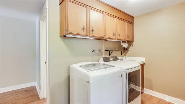 Large laundry area with full wall of pantry cabinets (not shown)