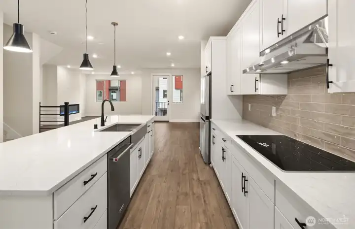 Kitchen into cafe and gathering room