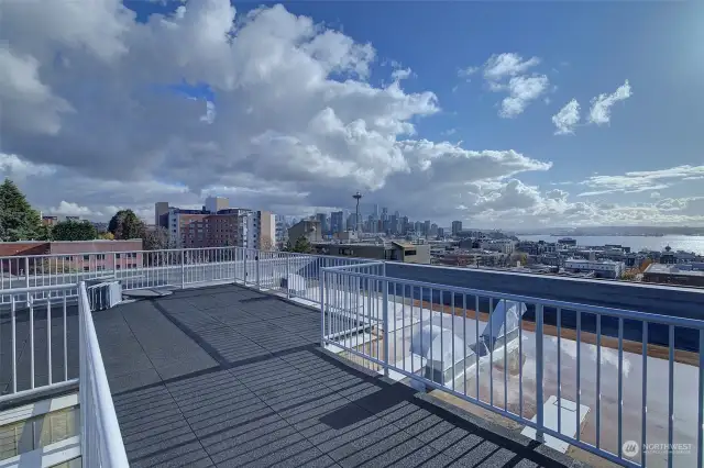 Incredible rooftop deck, one of the best in Seattle!  View to the southeast.  Unit is one floor down and access is right around the corner from home.