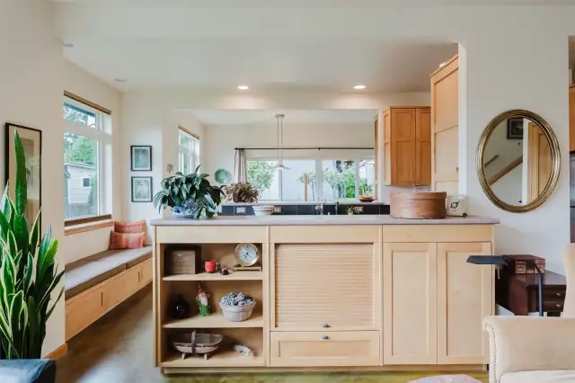 Living room looking to kitchen