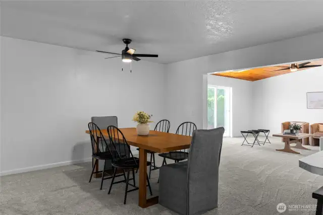 DINING ROOM | The new ceiling fan compliments this very spacious dining room that can handle a large table.