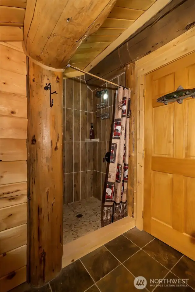 Upstairs tiled shower