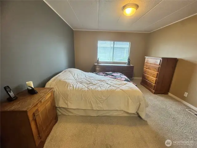 The primary suite features carpet for warm feet, its own walk-in closet and its own bathroom.
