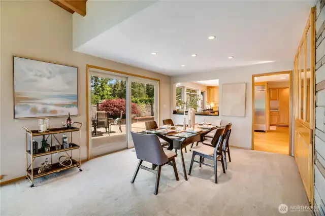 Dining area is flanked by the living room & the kitchen.  Nice built in is on the right.