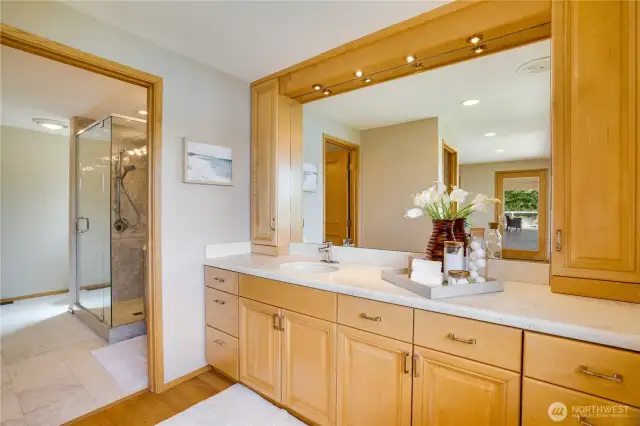 Larger of the two vanities in the primary suite.