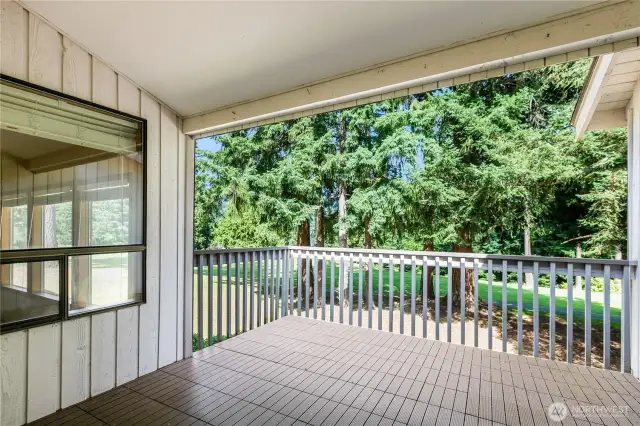 Spacious covered deck with views of the golf course