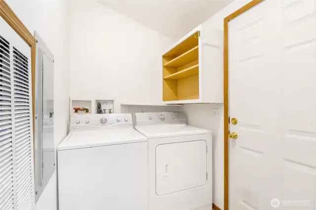 The furnace, electric panel, and back door are here in the laundry/utility room.