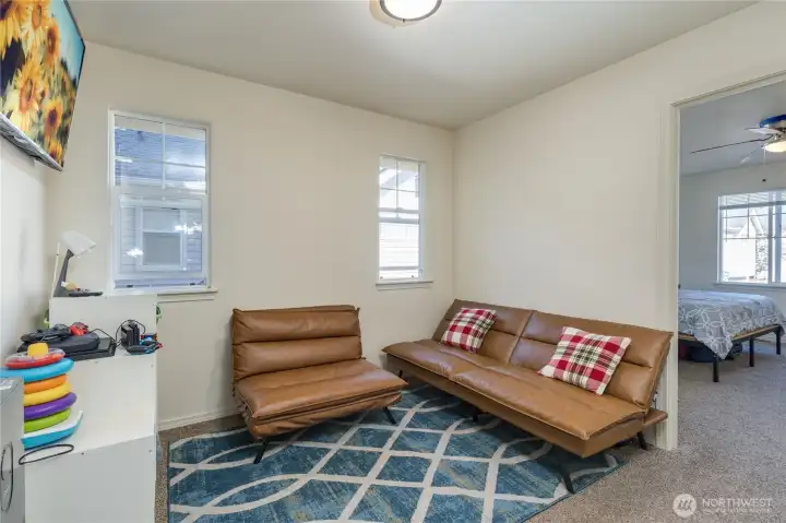 Loft area at the top of the stairs is perfect for playroom or office
