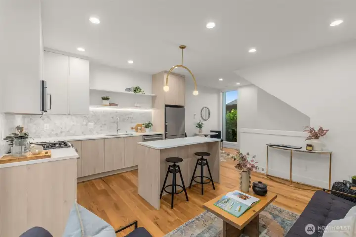 Breakfast bar seating for quick weekday meals or weekend brunch with friends.