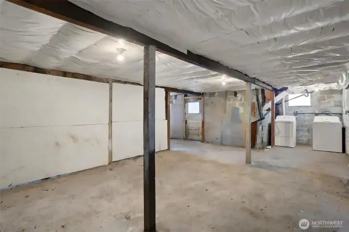 Unfinished basement with laundry