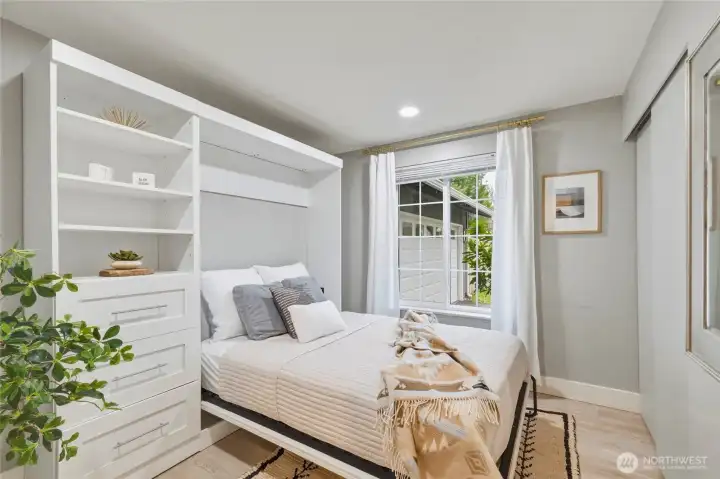 Murphy bed goes with the seller.