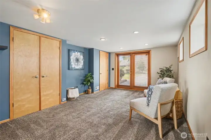 Lower level recreation room, home theater or gym.