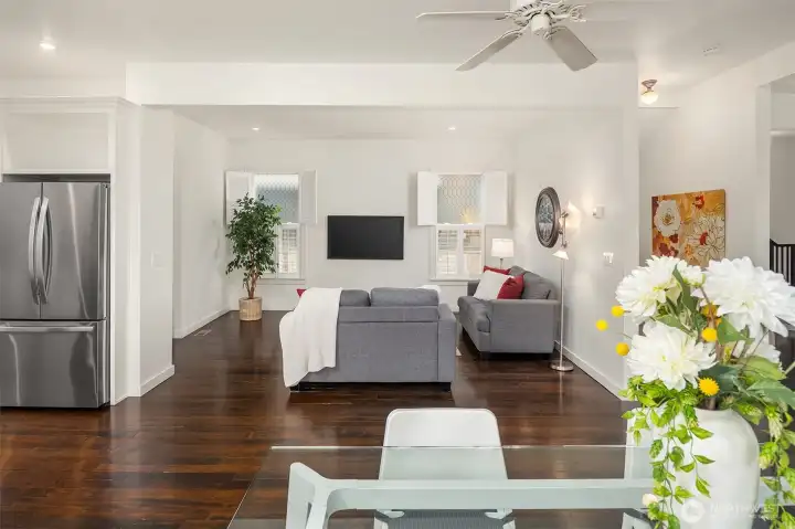 A good sized media/flex space is off of the kitchen to provide a multitude of uses. Craftsman details with plantation shutters throughout.